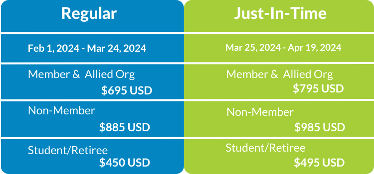 table with two columns detailing out the rates for members, non-members and student/retirees