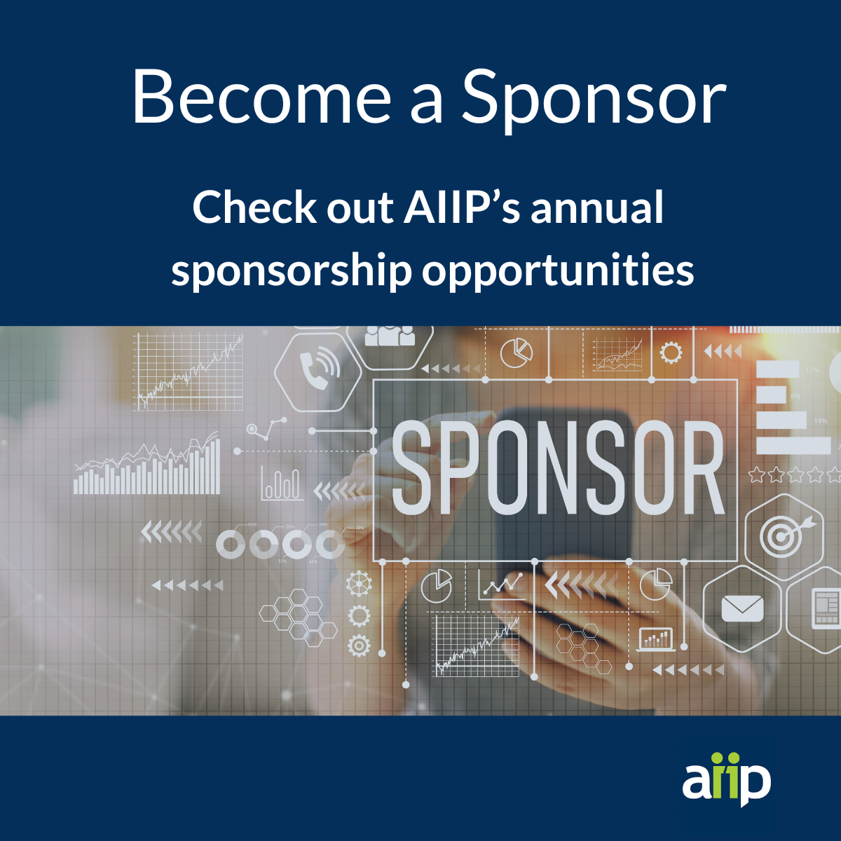 Become a sponsor: graphic with AIIP logo and financial symbols